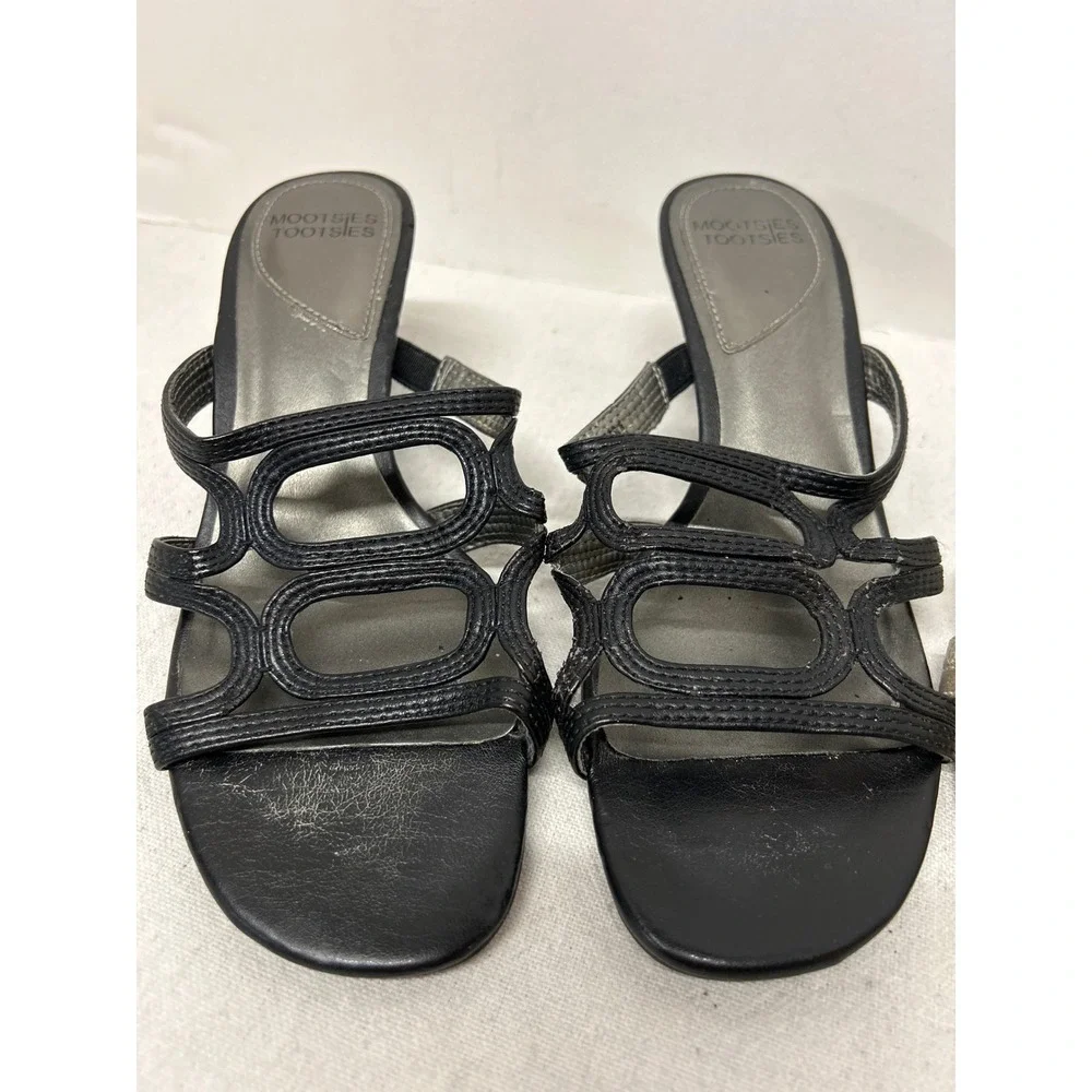Two Vintage Y2K Mootsies Tootsies Women's Shoes 7.5‎ Black & Gold Heeled Sandals